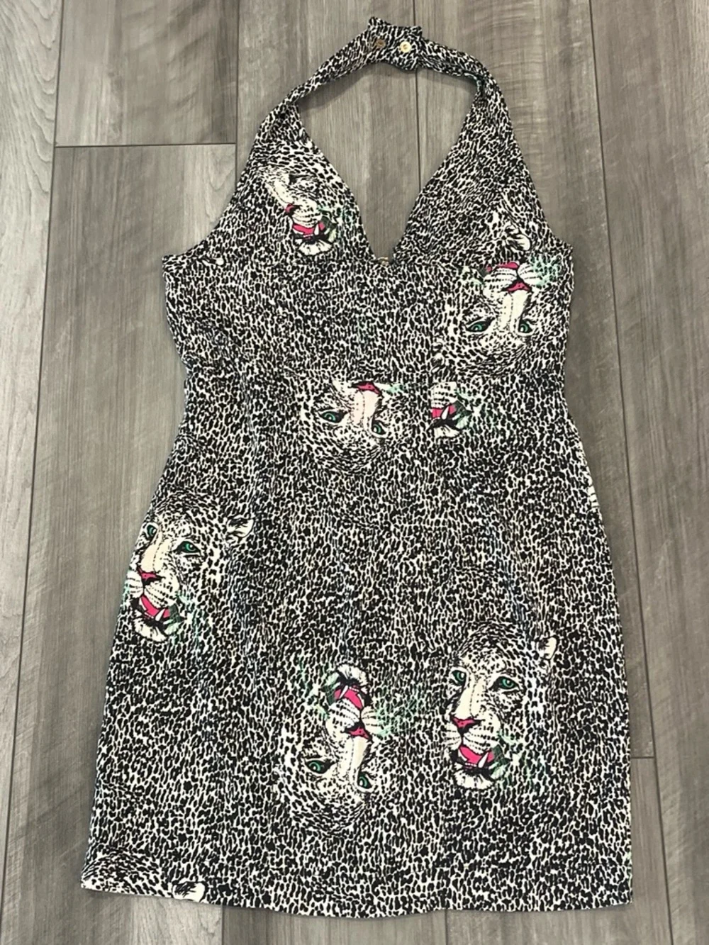 Betsey Johnson Tan Leopard Xena Halter Mini Dress - Picture 2 of 8